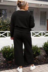 Double Take Full Size Textured Long Sleeve Top and Drawstring Pants Set OutfitFlow